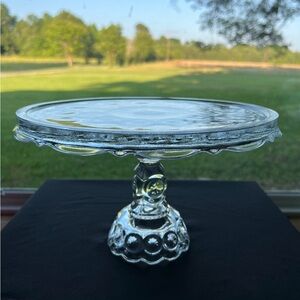 REDUCED: Moon and Star Vintage 11”d Clear Glass Pedestal Cake Stand, cake plate